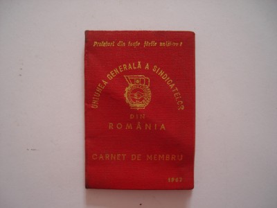 Carnet de membru Uniunea generala a sindicatelor din Romania, 1979 foto