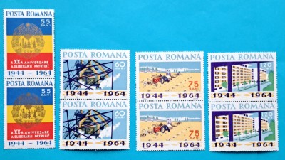 TIMBRE ROMANIA LP587/1964- A XX-a aniversare a eliberarii - Serie in pereche -MNH foto