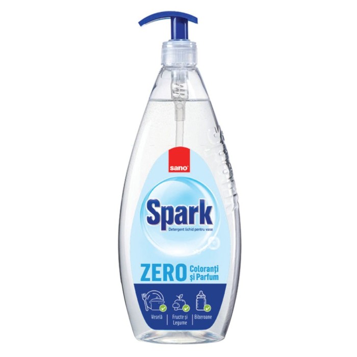 Detergent lichid pentru vase Sano Spark Zero, fara coloranti si parfum, 1 L