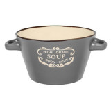 Bol pentru supa cu manere,model liniar,ceramica,gri,500 ml, Oem