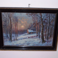 Eugen Gorski "Peisaj de iarna",ulei/carton, lucrare de exceptie, tablou autentic