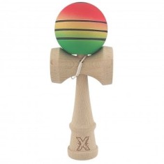 Kendama X Originala, Kendama Profesionala din Lemn, Rubber Grip, 18 cm, Rosu/Galben/Verde