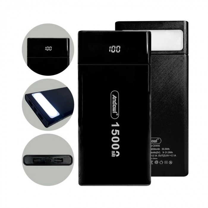 Baterie externa CD555, 4 USB, afisaj LED, 15000mAh