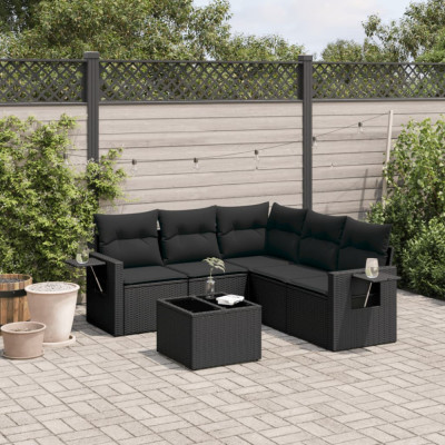 vidaXL Set mobilier de grădină cu perne, 6 piese, negru, poliratan foto
