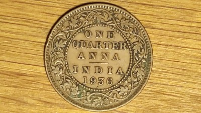 India Britanica - moneda de colectie - 1/4 quarter anna 1936 - George V - bronz foto
