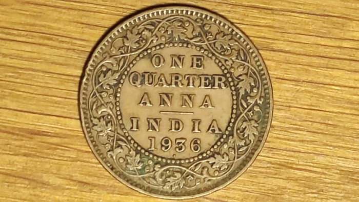 India Britanica - moneda de colectie - 1/4 quarter anna 1936 - George V - bronz