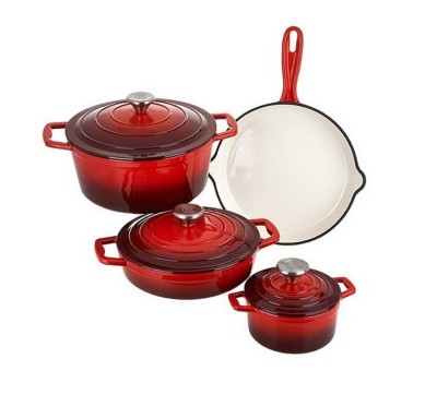 Set oale cu capace si tigaie fonta emailata de calitate, Xanten Carl Schmidt Sohn 067489 , 7 piese, rosu cu negru foto
