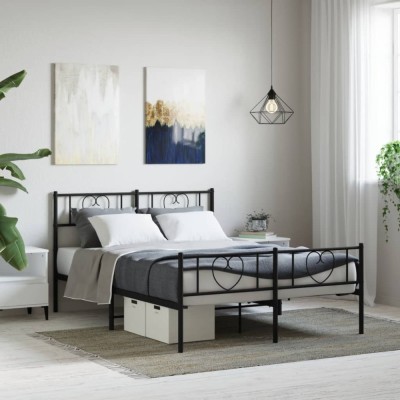 vidaXL Cadru pat metalic cu tăblie de cap/picioare, negru, 140x190 cm 355481 foto