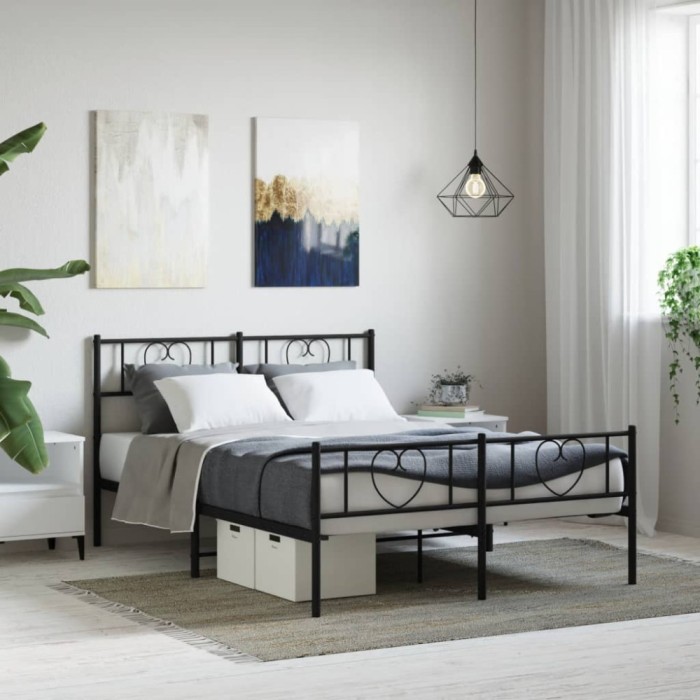 vidaXL Cadru pat metalic cu tăblie de cap/picioare, negru, 140x190 cm 355481