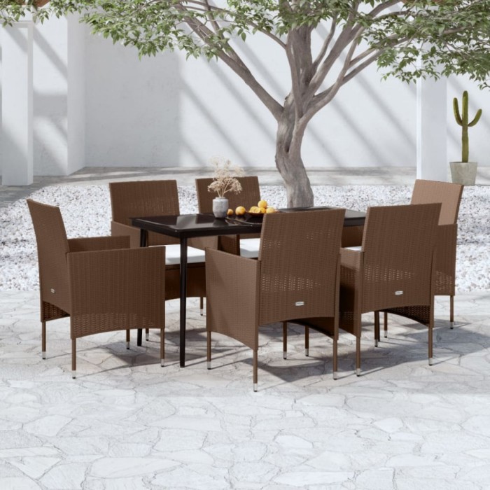Gossi set de servit masa pentru gradina, 7 piese, maro si negru
