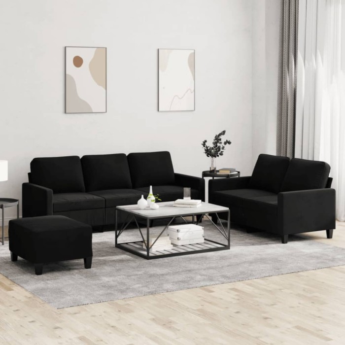 vidaXL Set de canapele cu perne, 3 piese, negru, catifea