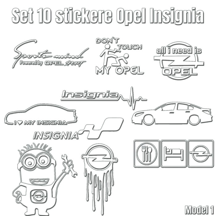 Set 10 Stickere Auto Opel Insignia , Logo si Design Performance, Vinil Premium Rezistent la Apa