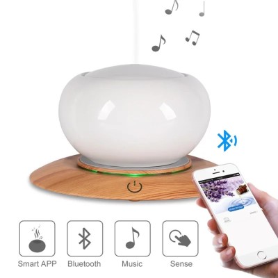 Difuzor aromaterapie smart cu ultrasunete ceramica bluetooth muzica lumina LED 7 culori V-Rising VR-WX50S 300 ml alb/lemn deschis foto
