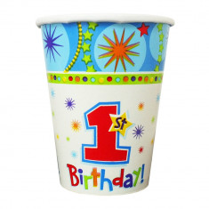 Pahare carton 1st Birthday - 250ml, Amscan 589292, Set 8 buc foto