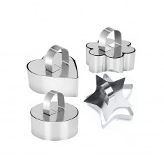 Forme prajituri inima, stea, floare, rotund cu pasator, pentru patiserie, bucatarie si plating, inox, 528COF