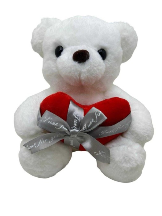 Ursulet de Plus Alb cu Inima Rosie - Just for You 30 CM
