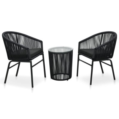 Set mobilier de bistro cu perne, 3 piese, negru, ratan PE GartenMobel Dekor foto