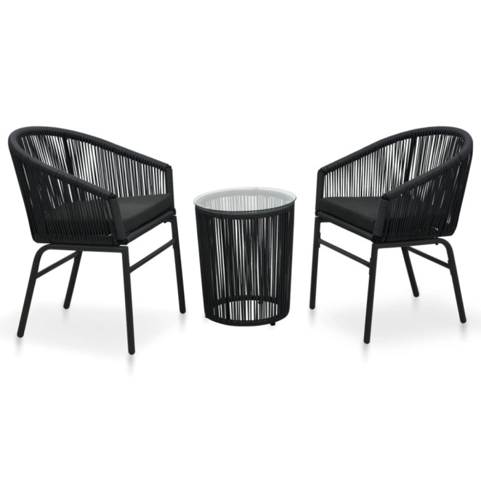 Set mobilier de bistro cu perne, 3 piese, negru, ratan PE GartenMobel Dekor