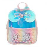 Rucsac pentru fetite, model roz holografic cu funda glitter si margele, 20 x 7 x 24 cm