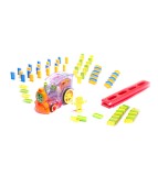 Set Trenulet Electric De Jucarie, Cu 80 De Piese Domino, cu lumini si sunete, transparent