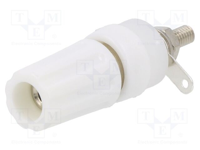 Conector banană 4mm soclu 15A 250VDC CLIFF alb nichelat 45mm