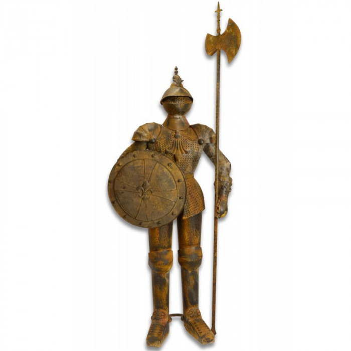 Armura mare antichizata de cavaler medieval cu lance si platosa RX318