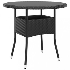 vidaXL Masă de grădină, negru, &Oslash;80x75 cm, sticlă securizată/poliratan