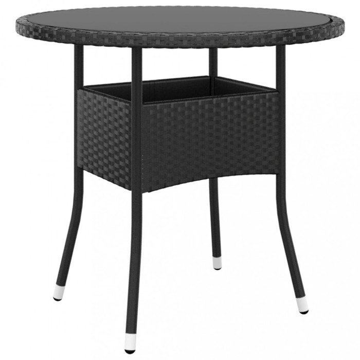 vidaXL Masă de grădină, negru, &Oslash;80x75 cm, sticlă securizată/poliratan
