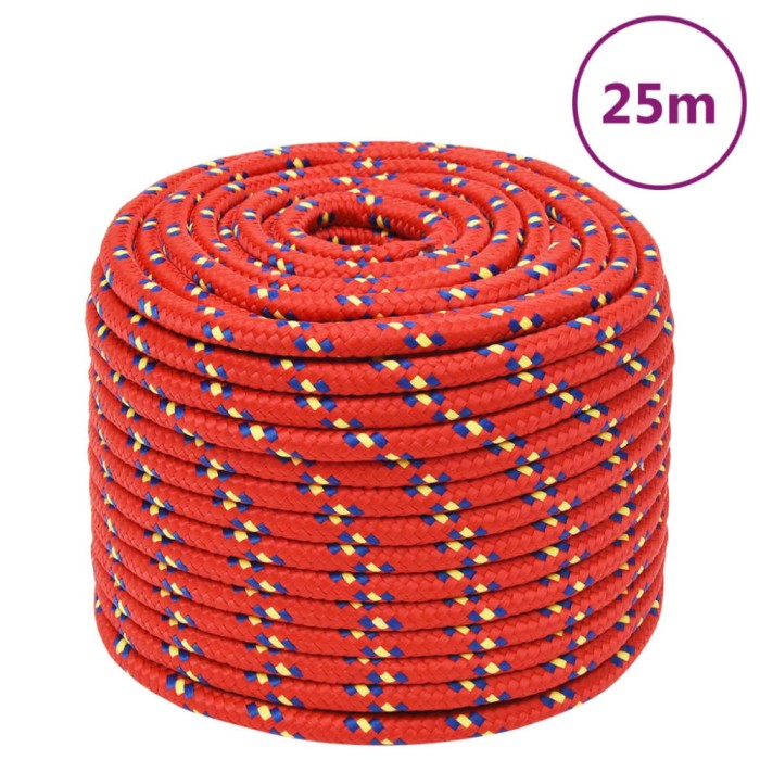Fr&acirc;nghie de barcă, roșu, 12 mm, 25 m, polipropilenă