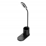 Cumpara ieftin Lampa Led 3W de birou, Platinet 45248, cu incarcator Qi wireless 5W, brat reglabil si organizator, 3 nivele de iluminare, USB tip C, neagra