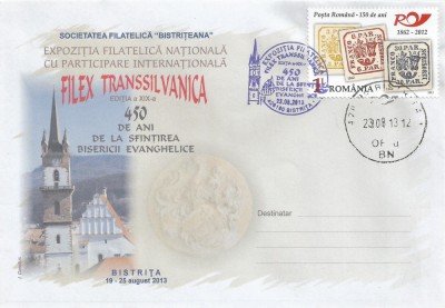~Romania, Expozitia Filatelica Filex Transsilvanica, Bistrita, plic, 2013 foto