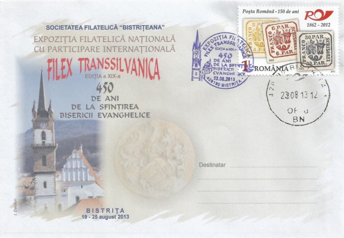 ~Romania, Expozitia Filatelica Filex Transsilvanica, Bistrita, plic, 2013
