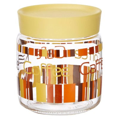 Recipient din sticla Pufo Yellow Coffee cu capac, pentru cafea, ceai, condimente, 750 ml foto