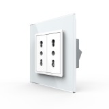 Priza dubla Livolo cu module &icirc;nguste si rama din sticla alba