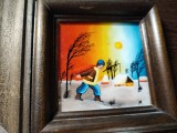 Lot vintage de 2 tabloase pictate pe sticla