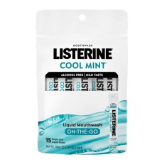 Apă de gură Listerine Cool Mint On-The-Go fără alcool, monodoze, 15 plicuri