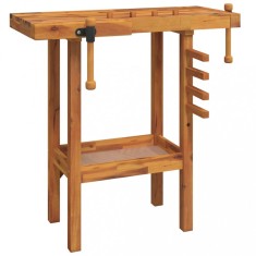 Banc de lucru cu menghine, 92x48x83 cm, lemn masiv de acacia