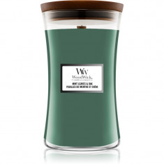 Woodwick Mint Leaves & Oak lumânare parfumată cu fitil din lemn 609,5 g