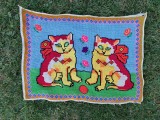** Peretar vechi cusatura pe etamina, pisici, anii 60-70, Romania