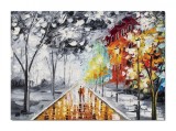 Cumpara ieftin Tablou pictat manual living, dormitor, Impreuna pe aleea vietii, peisaj citadin, 70x50cm ulei pe panza in cutit efect 3D, gata de expus pe perete