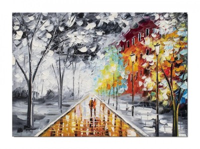 Tablou pictat manual living, dormitor, Impreuna pe aleea vietii, 70x50cm ulei pe panza in cutit efect 3D, Spectaculos foto