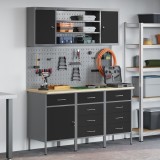 vidaXL Set banc de lucru, 7 piese, negru, oțel