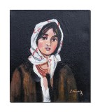 Cumpara ieftin Tablou tarancuta cu basma alba pictat manual, 30x25cm ulei pe panza, reproducere Nicolae Grigorescu