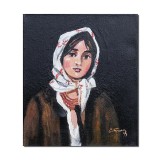 Tablou tarancuta cu basma alba pictat manual, 30x25cm ulei pe panza, reproducere Nicolae Grigorescu