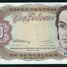 VENEZUELA █ bancnota █ 100 Bolivares █ 1992 █ P-66d █ UNC █ necirculata