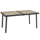 Outsunny Masă de Patio, Masă de Balcon, Masă de Dining pentru Exterior 145 x 85 cm pentru 6 Persoane cu Efect de Lemn, Cadrul din Oțel, Gri | Aosom Ro