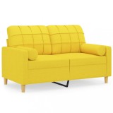 Canapea cu 2 locuri cu pernute, galben deschis, 120 cm, textil