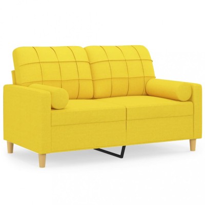 Canapea cu 2 locuri cu pernute, galben deschis, 120 cm, textil foto