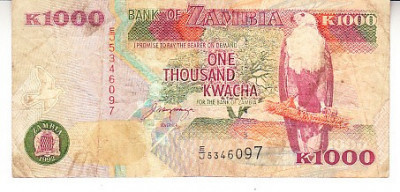 M1 - Bancnota foarte veche - Zambia - 1000 kwacha - 1992 foto