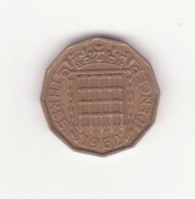 Marea Britanie 3 Pence 1962- Elizabeth II 1st portrait; without &amp;#039;BRITT:OMN&amp;#039; foto
